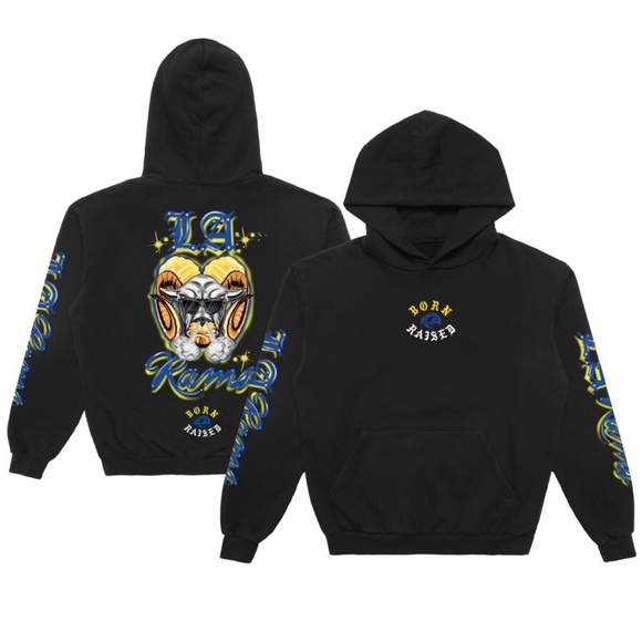 NFL Other - LA Rams Born x Raised Black Airbrushed Rampage Pullover Hoodie